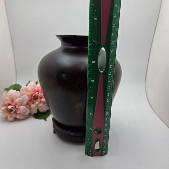 Vintage Globe Wood Vase with Base Mango Accents - Picture 16 of 16